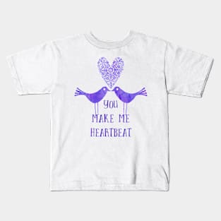 Heartbeat birds purple Kids T-Shirt